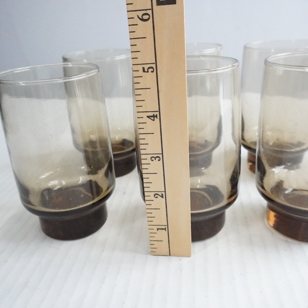 6 Pc Libbey Tawny Accent Tumbler Old Fashioned Set Vintage Smoke Brown Retro Lot - Picture 4 of 5